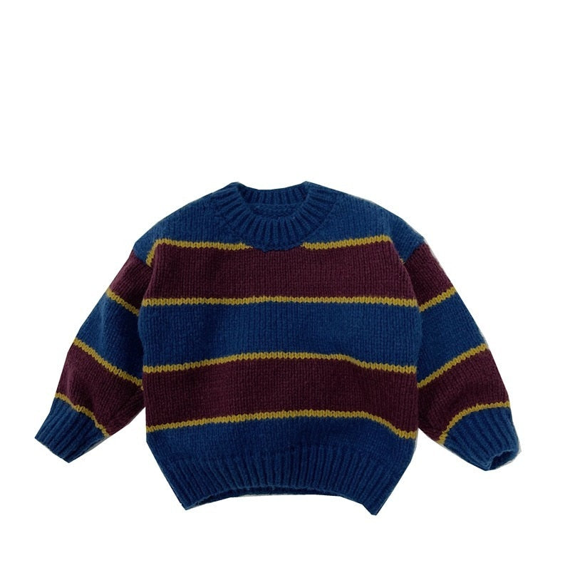 -キッズ セーター ニット レトロボーダー ルーズトップス 3カラー ボーイズ 男の子 子供服 7830 - mamahalo shop - ニット・セーター -  べビー服 - 子供服 - 男の子 - 女の子