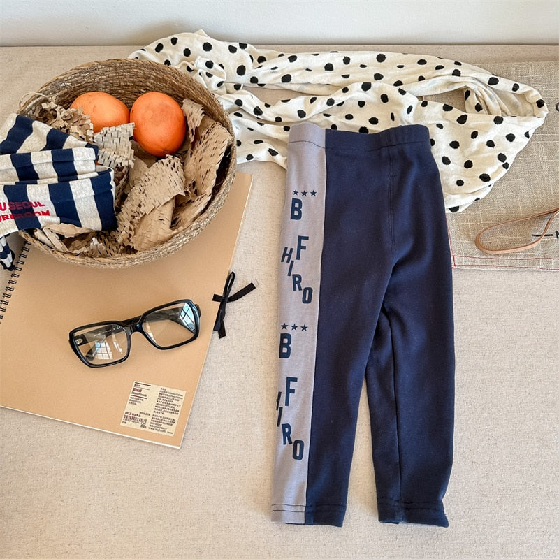 -キッズ レターロゴ プリント サイドライン パッチワーク レギンスパンツ ボーイズ - mamahalo shop - レギンスパンツ -  べビー服 - 子供服 - 男の子 - 女の子