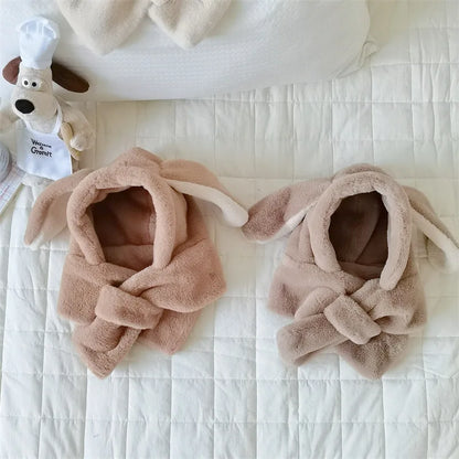 -ベビーキッズマフラー付き帽子 耳付き帽子 ネックウォーマー イヤーマフ ボアフリース 3カラー ユニセックス 男の子 女の子 子供服 - mamahalo shop - ベビー用帽子 -  べビー服 - 子供服 - 男の子 - 女の子