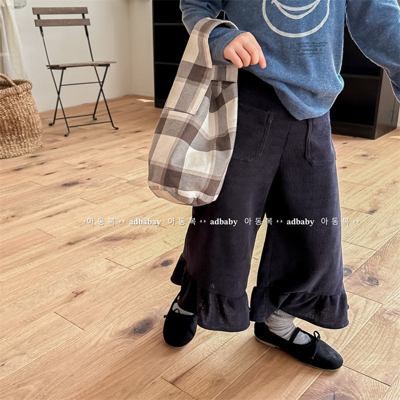 -キッズ コーデュロイ フリル フレア ルーズ ロングパンツ ガールズ - mamahalo shop - ロングパンツ・スウェットパンツ -  べビー服 - 子供服 - 男の子 - 女の子