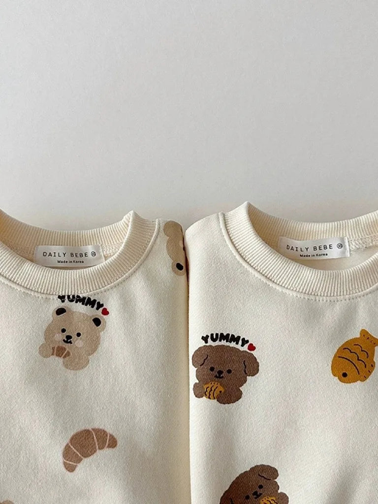 -ベビーセットアップ 2点セット スウェットトレーナー パンツ くまベアプリント 2カラー ボーイズ 男の子 子供服 - mamahalo shop - 長袖セットアップ -  べビー服 - 子供服 - 男の子 - 女の子