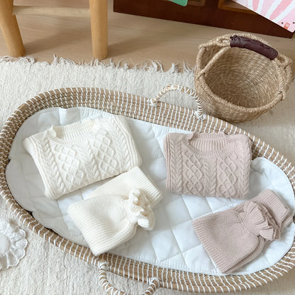 -ベビーキッズトップス/パンツ アラン編みケーブルニットセーター/裾フリルニットロングパンツ 2カラー - mamahalo shop - 長袖セットアップ -  べビー服 - 子供服 - 男の子 - 女の子