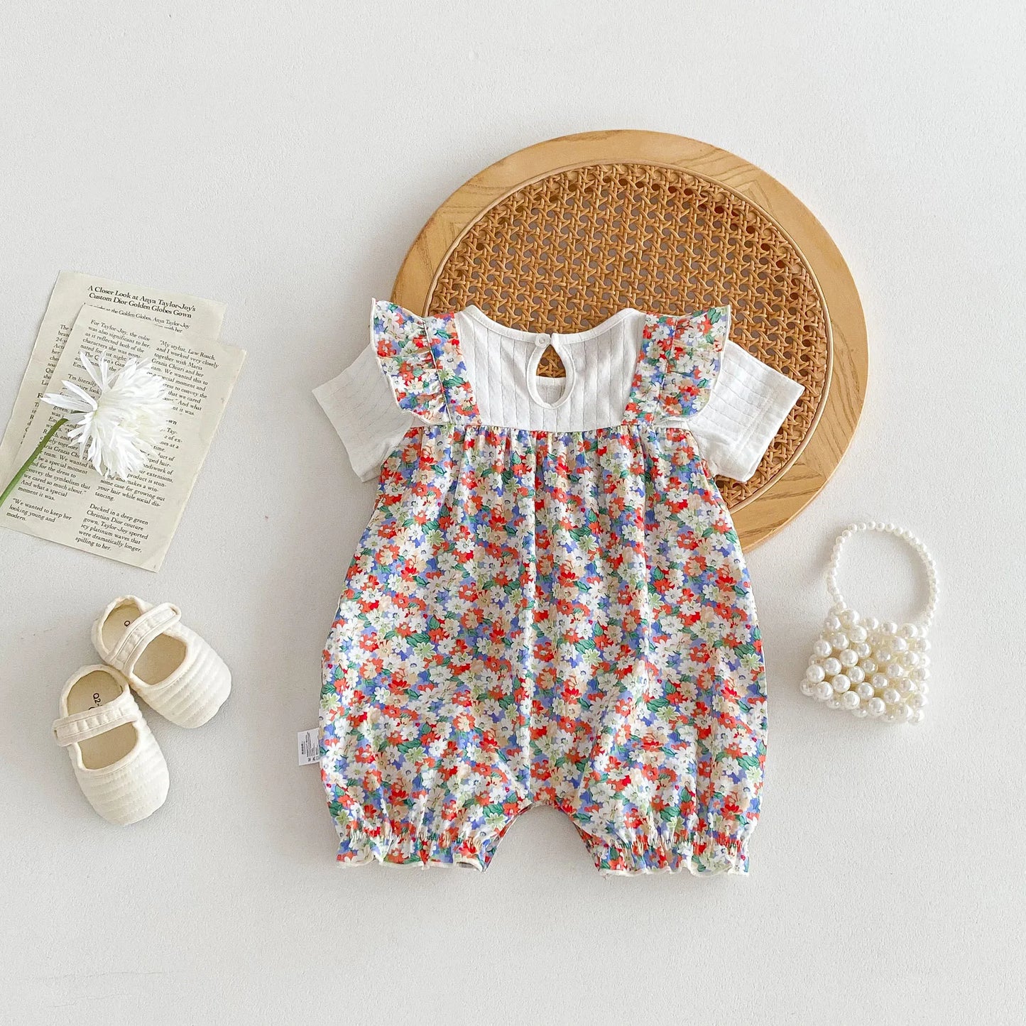 -ベビーロンパース ドッキング半袖ジャンプスーツ フラワー花柄プリント【mh0005372】 - mamahalo shop - 半袖ロンパース -  べビー服 - 子供服 - 男の子 - 女の子