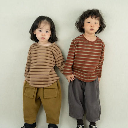 キッズトップス レトロボーダー長袖Tシャツ - mamahalo shop - 長袖Tシャツ -  べビー服 - 子供服 - 男の子 - 女の子