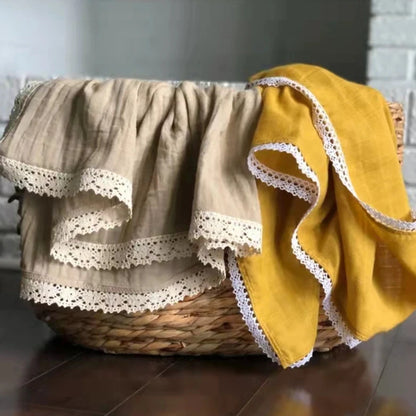 -モスリンガーゼ 正方形 コットン ベビー レース 毛布 ブランケット おくるみ スワドル - mamahalo shop - ベビーブランケット・タオル -  べビー服 - 子供服 - 男の子 - 女の子