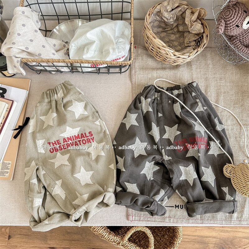 -キッズ レターロゴ プリント スター 星 ルーズ パンツ ボーイズ - mamahalo shop - ロングパンツ・スウェットパンツ -  べビー服 - 子供服 - 男の子 - 女の子