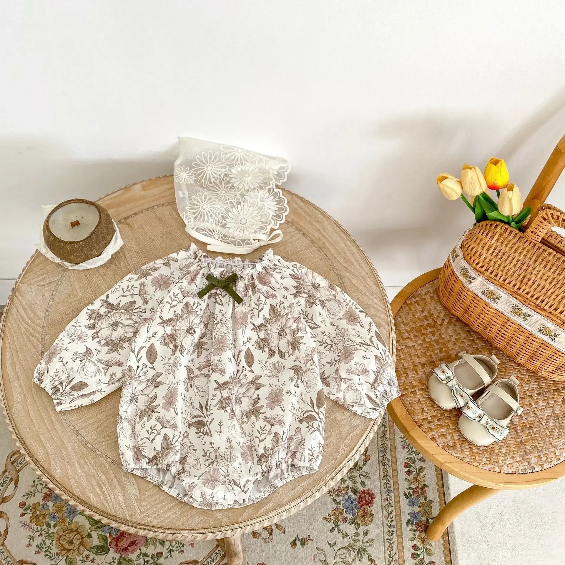 -ベビーロンパース ボタニカルフラワープリント長袖ボディスーツ【mh0007098】 - mamahalo shop - 長袖ロンパース -  べビー服 - 子供服 - 男の子 - 女の子