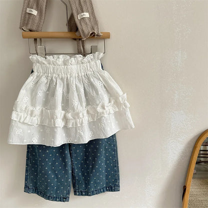 -キッズパンツ 水玉ドットワイドルーズデニムパンツ ジーンズジーパン - mamahalo shop - デニムパンツ -  べビー服 - 子供服 - 男の子 - 女の子