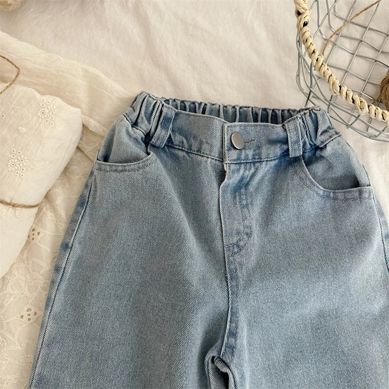 -キッズパンツ デニムパンツ 切り替えフリンジ ルーズワイドパンツ ジーンズ ジーパン - mamahalo shop - デニムパンツ -  べビー服 - 子供服 - 男の子 - 女の子