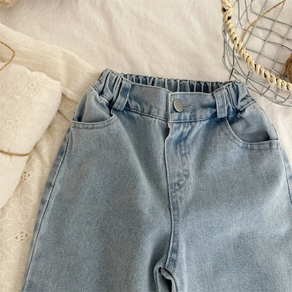 -キッズパンツ デニムパンツ 切り替えフリンジ ルーズワイドパンツ ジーンズ ジーパン - mamahalo shop - デニムパンツ -  べビー服 - 子供服 - 男の子 - 女の子