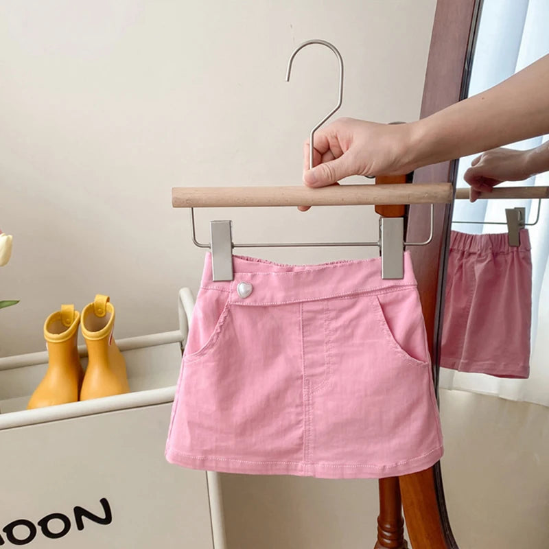 -キッズセットアップ 2点セット ノースリーブTシャツ+台形ピンクミニスカート カラフルレターロゴプリント【mh0004939】 - mamahalo shop - ノースリーブセットアップ -  べビー服 - 子供服 - 男の子 - 女の子