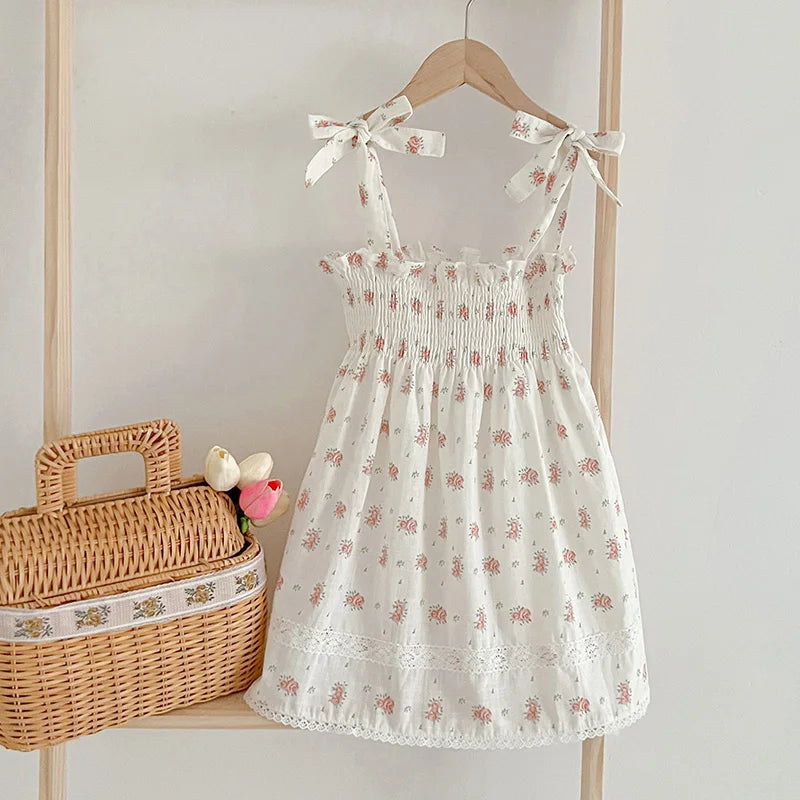 -キッズワンピース キャミソール シャーリング サマードレス フラワー花柄プリント 2カラー【mh0006050】 - mamahalo shop - ノースリーブワンピース -  べビー服 - 子供服 - 男の子 - 女の子