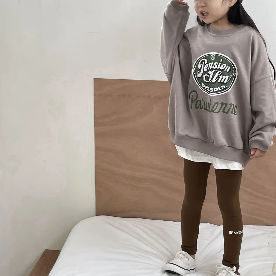 -キッズトップス/パンツ ロゴプリント裏フリースビッグシルエット長袖スウェットシャツ/レターロゴプリントレギンスパンツ【mh0007252】 - mamahalo shop - 長袖セットアップ -  べビー服 - 子供服 - 男の子 - 女の子