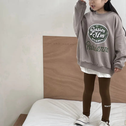 -キッズトップス/パンツ ロゴプリント裏フリースビッグシルエット長袖スウェットシャツ/レターロゴプリントレギンスパンツ【mh0007252】 - mamahalo shop - 長袖セットアップ -  べビー服 - 子供服 - 男の子 - 女の子