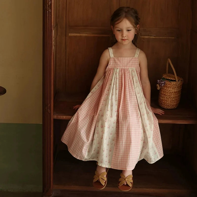 -キッズワンピース キャミソールパッチワークワンピース チェック 2カラー【mh0005704】 - mamahalo shop - ノースリーブワンピース -  べビー服 - 子供服 - 男の子 - 女の子