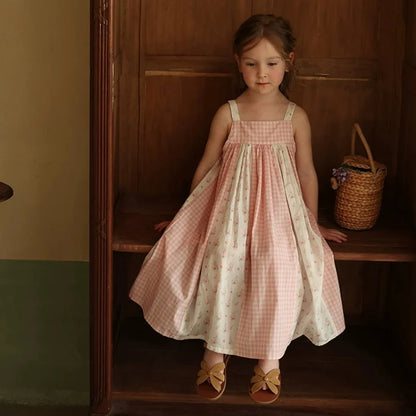 -キッズワンピース キャミソールパッチワークワンピース チェック 2カラー【mh0005704】 - mamahalo shop - ノースリーブワンピース -  べビー服 - 子供服 - 男の子 - 女の子