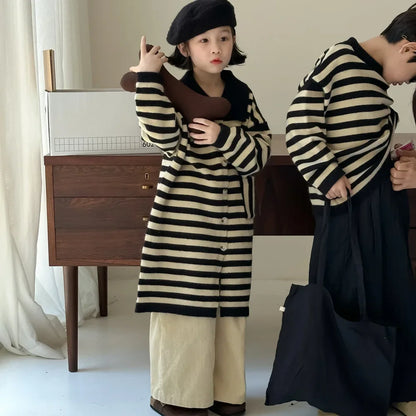 -キッズトップス/ワンピース ボーダー長袖セーター/ポロ襟ボーダーフロントオープンワンピース リンクコーデ 兄弟姉妹 お揃いコーデ【mh0007138】 - mamahalo shop - 長袖ワンピース -  べビー服 - 子供服 - 男の子 - 女の子