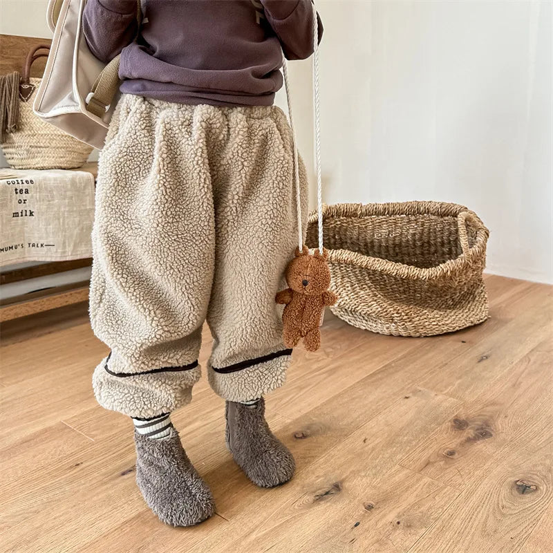 -キッズパンツ ボアフリースロングパンツ ルーズパンツ グレー カーキ 2カラー - mamahalo shop - ロングパンツ・スウェットパンツ -  べビー服 - 子供服 - 男の子 - 女の子