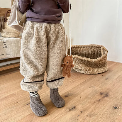 -キッズパンツ ボアフリースロングパンツ ルーズパンツ グレー カーキ 2カラー - mamahalo shop - ロングパンツ・スウェットパンツ -  べビー服 - 子供服 - 男の子 - 女の子