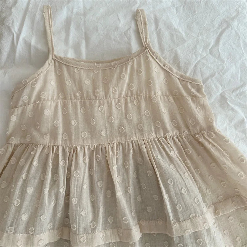 -キッズワンピース 刺繍レース重ね着キャミソールスリップドレス ベージュ - mamahalo shop - ノースリーブワンピース -  べビー服 - 子供服 - 男の子 - 女の子