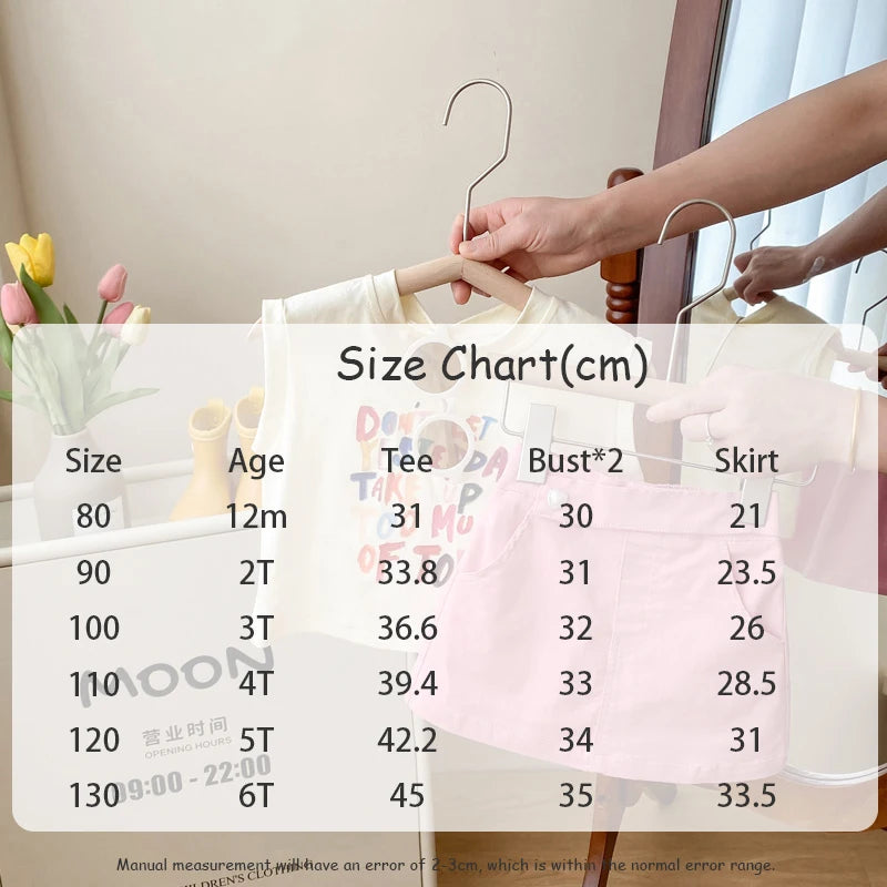 -キッズセットアップ 2点セット ノースリーブTシャツ+台形ピンクミニスカート カラフルレターロゴプリント【mh0004939】 - mamahalo shop - ノースリーブセットアップ -  べビー服 - 子供服 - 男の子 - 女の子