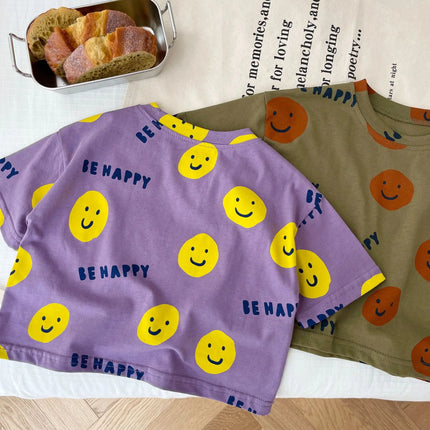 キッズ スマイル セットアップ 半袖 ルーズ Tシャツ ハーフパンツ - mamahalo shop - 半袖セットアップ - ベビー服 - 子供服 - 男の子 - 女の子