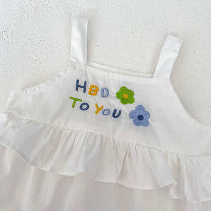 -ベビーロンパース キャミソールフリルボディスーツ バースデー フラワー花柄刺繍【mh0004946】 - mamahalo shop - ノースリーブロンパース -  べビー服 - 子供服 - 男の子 - 女の子