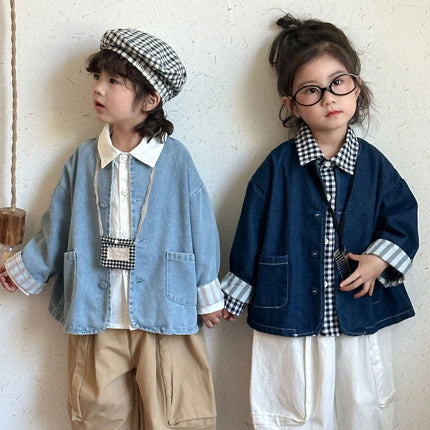 キッズアウター デニムノーカラージャケット - mamahalo shop - ショートコート・ジャケット・ジャンパー -  べビー服 - 子供服 - 男の子 - 女の子