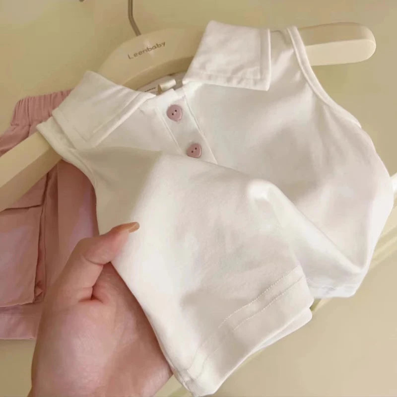 -キッズセットアップ 2点セット ノースリーブポロシャツ+カーゴスカート ピンク【mh0005807】 - mamahalo shop - ノースリーブセットアップ -  べビー服 - 子供服 - 男の子 - 女の子