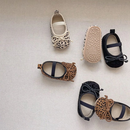 -ベビーシューズ レオパードリボンフラットバレエシューズ ファーストシューズ 靴 - mamahalo shop - ベビー用靴 -  べビー服 - 子供服 - 男の子 - 女の子