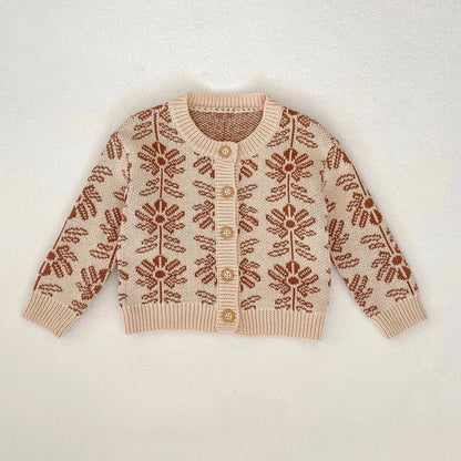 -ベビーカーディガン/ロンパース ボタニカル北欧風フラワー柄ニットジャケット/サスペンダーボディスーツ【mh0007037】 - mamahalo shop - ロンパースセットアップ -  べビー服 - 子供服 - 男の子 - 女の子