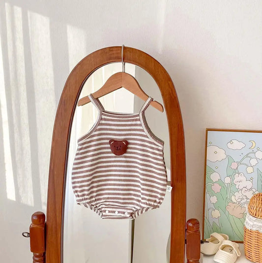 -☺︎ ベビーロンパース キャミソールボディスーツ ボーダー柄/水玉ドットプリント 2カラー - mamahalo shop - ノースリーブロンパース -  べビー服 - 子供服 - 男の子 - 女の子