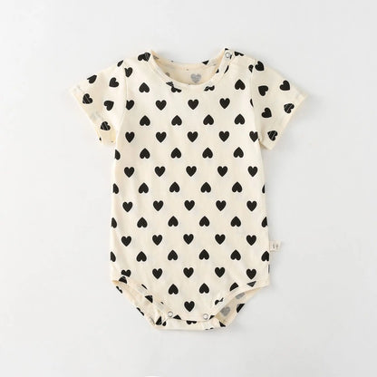 -ベビーロンパース 半袖ボディスーツ ハートプリント - mamahalo shop - 半袖ロンパース -  べビー服 - 子供服 - 男の子 - 女の子