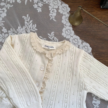 -ベビーキッズカーディガン レースニット ペプラム ニットジャケット ベージュ/グレー/2カラー【mh0004274】 - mamahalo shop - カーディガン・パーカー -  べビー服 - 子供服 - 男の子 - 女の子