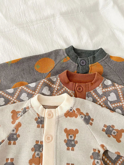 -ベビーカーディガン ニットジャケット ハート レトロフラワー 幾何学 15柄【mh0004142】 - mamahalo shop - カーディガン・パーカー -  べビー服 - 子供服 - 男の子 - 女の子