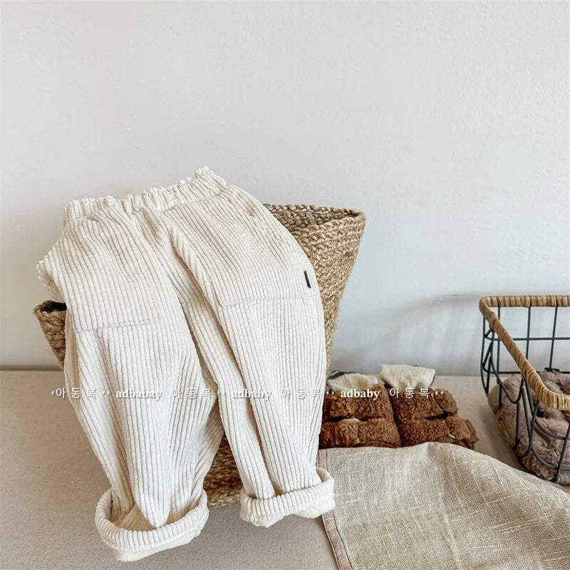 -キッズパンツ 裏フリース コーデュロイ ロングパンツ 暖パン ベージュ ユニセックス 男の子 女の子 子供服 - mamahalo shop - ロングパンツ・スウェットパンツ -  べビー服 - 子供服 - 男の子 - 女の子