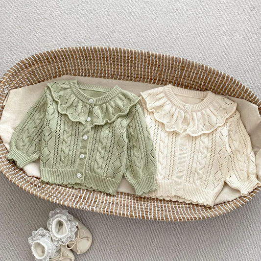 -ベビーカーディガン フリル襟レースニットジャケット 2カラー - mamahalo shop - カーディガン・パーカー -  べビー服 - 子供服 - 男の子 - 女の子