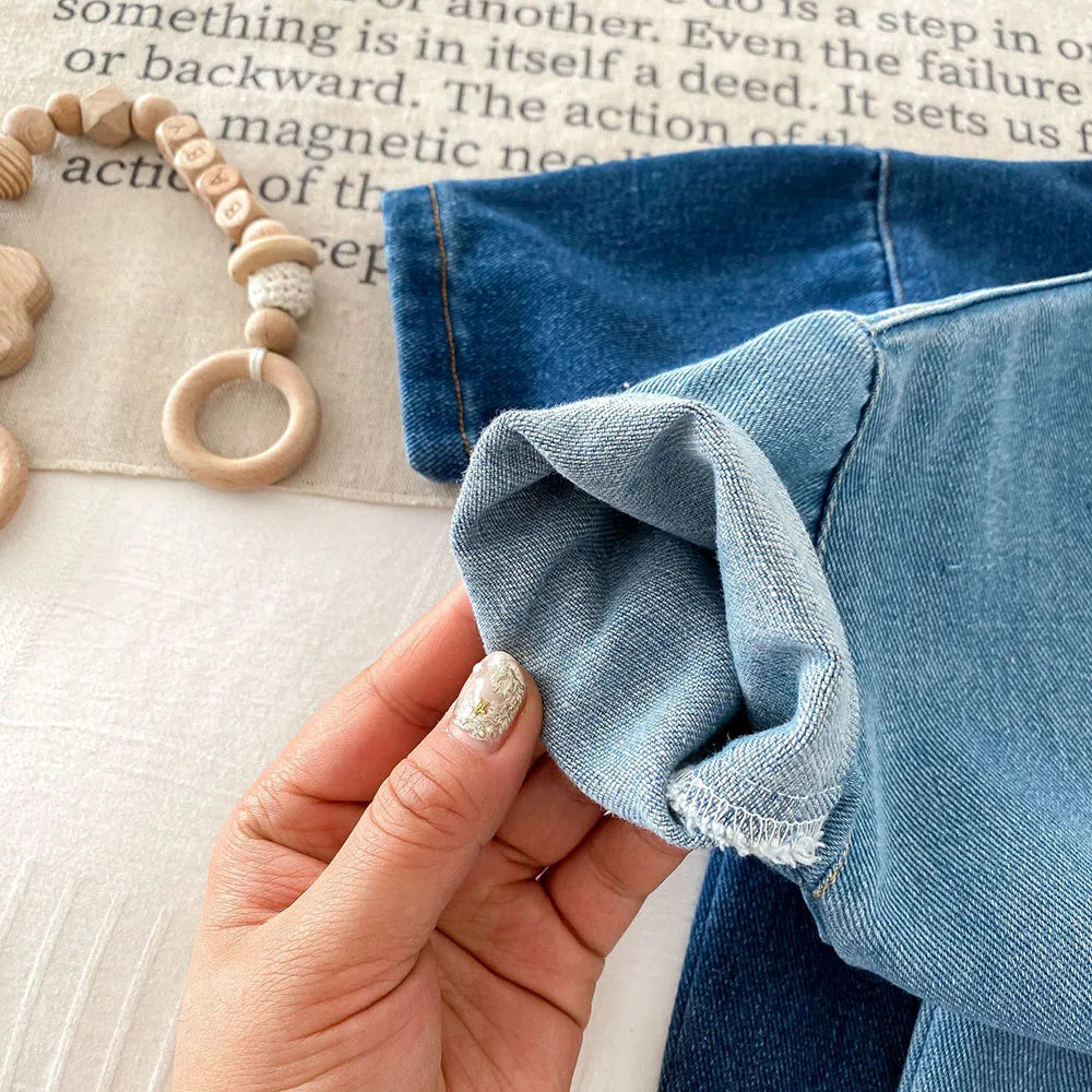 -ベビージャンプスーツ デニム 長袖シャツつなぎ ベアくまワンポイント 2カラー - mamahalo shop - 長袖ジャンプスーツ -  べビー服 - 子供服 - 男の子 - 女の子