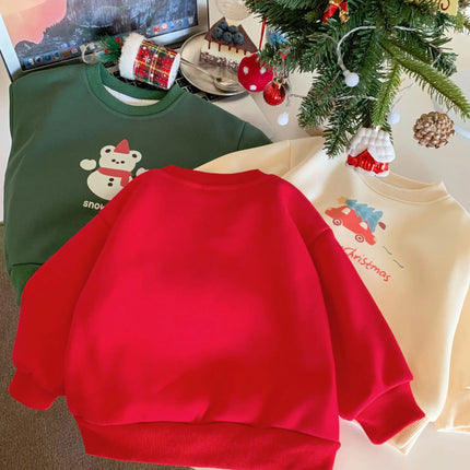 キッズトップス クリスマスプリント裏フリース長袖スウェットトレーナー - mamahalo shop - トレーナー・フーディ -  べビー服 - 子供服 - 男の子 - 女の子