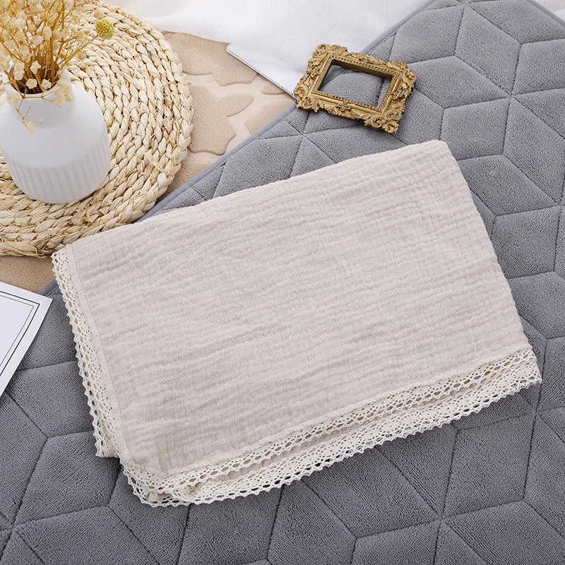 -モスリンガーゼ 正方形 コットン ベビー レース 毛布 ブランケット おくるみ スワドル - mamahalo shop - ベビーブランケット・タオル -  べビー服 - 子供服 - 男の子 - 女の子