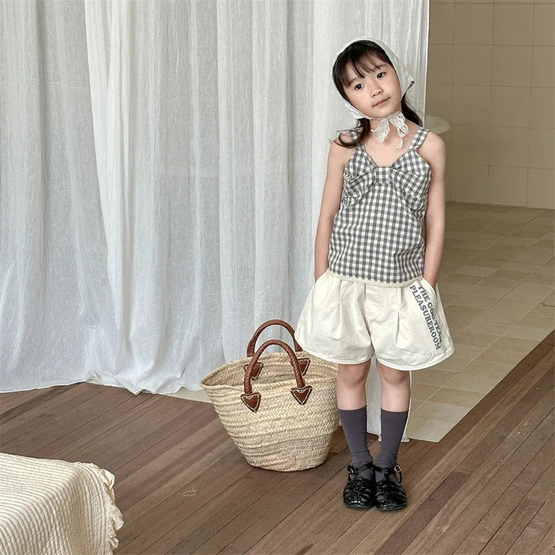 -キッズトップス キャミソールリボンブラウス チェック 2カラー - mamahalo shop - タンクトップ・キャミソール・ノースリーブトップス -  べビー服 - 子供服 - 男の子 - 女の子