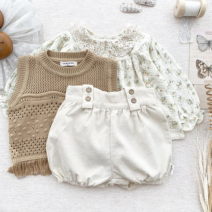 -ベビー キッズ レース ニット フリル ベスト セーター トップス - mamahalo shop - ベスト -  べビー服 - 子供服 - 男の子 - 女の子