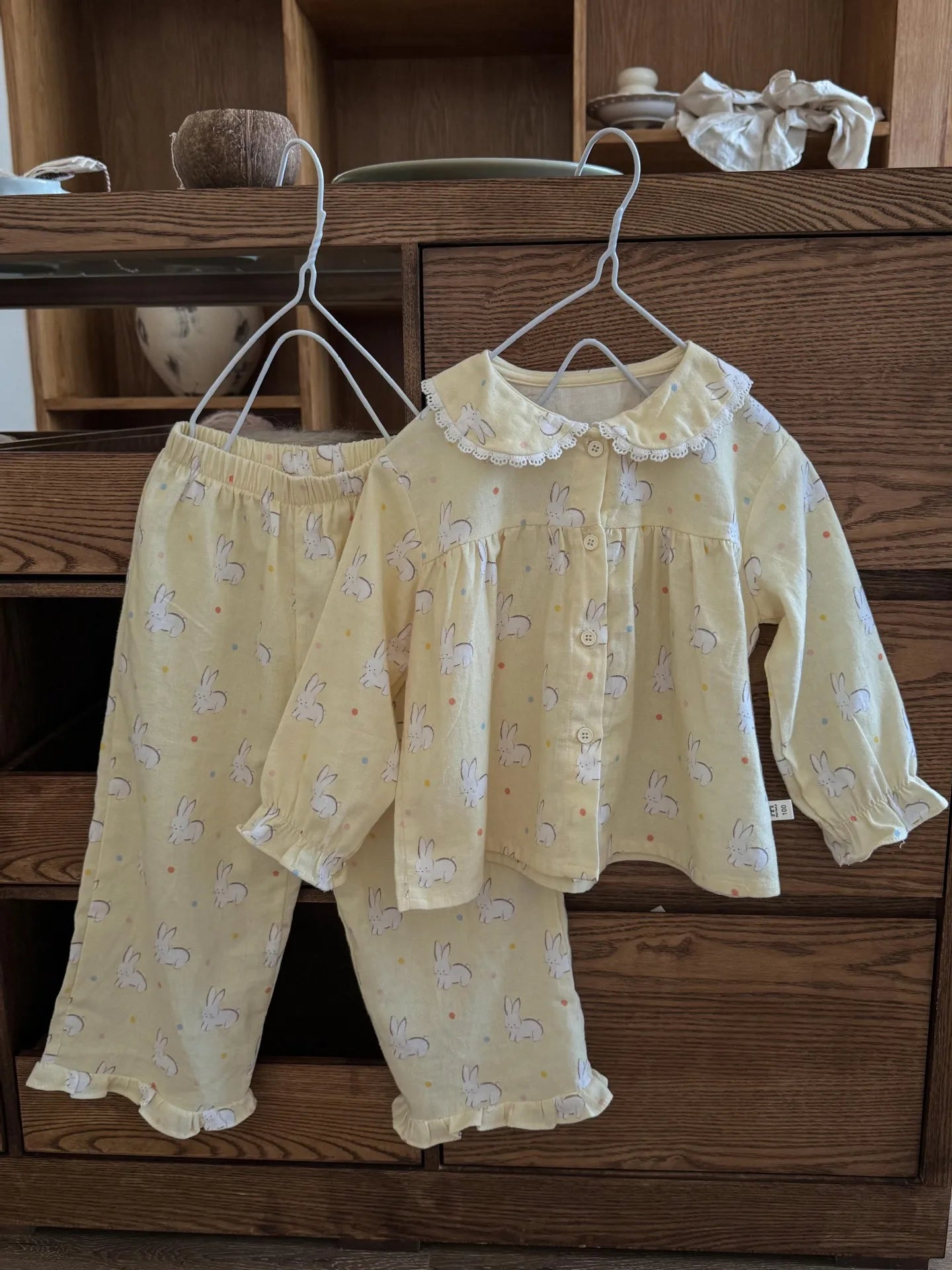 -キッズパジャマセット アップルりんご/うさぎバニープリント長袖ブラウス+ロングパンツ 3カラー - mamahalo shop - 長袖パジャマ -  べビー服 - 子供服 - 男の子 - 女の子