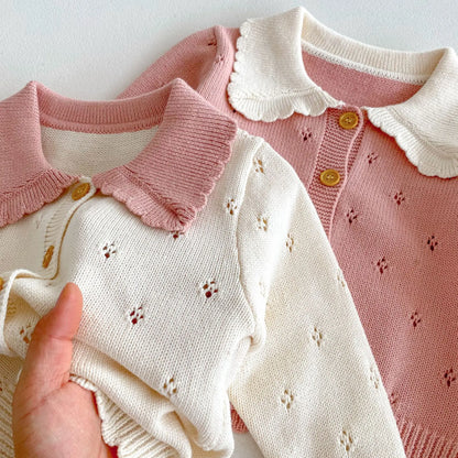 -キッズカーディガン 襟付きレースニットバイカラージャケット 2カラー - mamahalo shop - カーディガン・パーカー -  べビー服 - 子供服 - 男の子 - 女の子