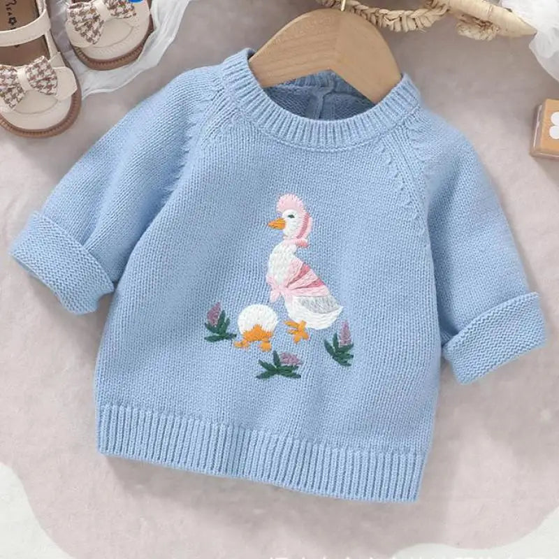 -ベビートップス あひる刺繍ニットセーター 4カラー - mamahalo shop - ニット・セーター -  べビー服 - 子供服 - 男の子 - 女の子