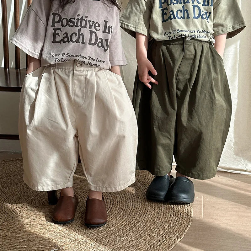 -キッズパンツ バルーンルーズ ワイドパンツ サルエルパンツ アーミーグリーン/ベージュホワイト/2カラー - mamahalo shop - ロングパンツ・スウェットパンツ -  べビー服 - 子供服 - 男の子 - 女の子