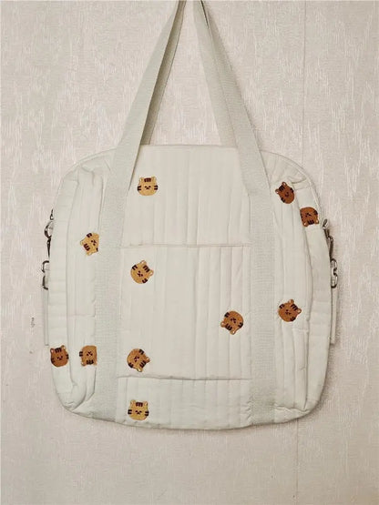 -キルティング くま ベア オリーブ フラワー 刺繍 ショルダー ママバッグ ストローラー ベビーカー - mamahalo shop - マザーズバッグ -  べビー服 - 子供服 - 男の子 - 女の子