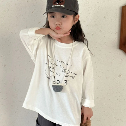 キッズトップス 犬ドッグレターロゴプリント長袖Tシャツ - mamahalo shop - 長袖Tシャツ -  べビー服 - 子供服 - 男の子 - 女の子