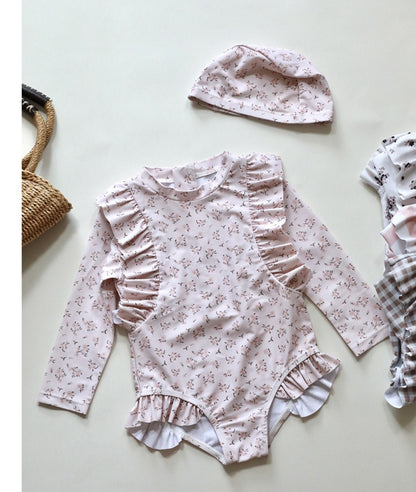 -キッズ 水着 フラワー 花柄 長袖 ワンピース ビキニ セパレート 帽子 セット ラッシュガード スイムウェア 8スタイル ガールズ【mh0002218】 - mamahalo shop - ベビー用水着 -  べビー服 - 子供服 - 男の子 - 女の子