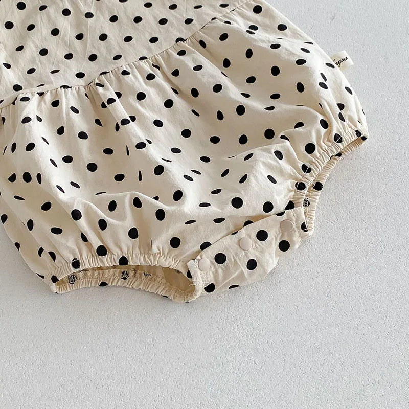 -ベビーロンパース ノースリーブボディスーツ フリルスタンドカラー 無地/水玉ドットプリント 3カラー【mh0006547】 - mamahalo shop - ノースリーブロンパース -  べビー服 - 子供服 - 男の子 - 女の子